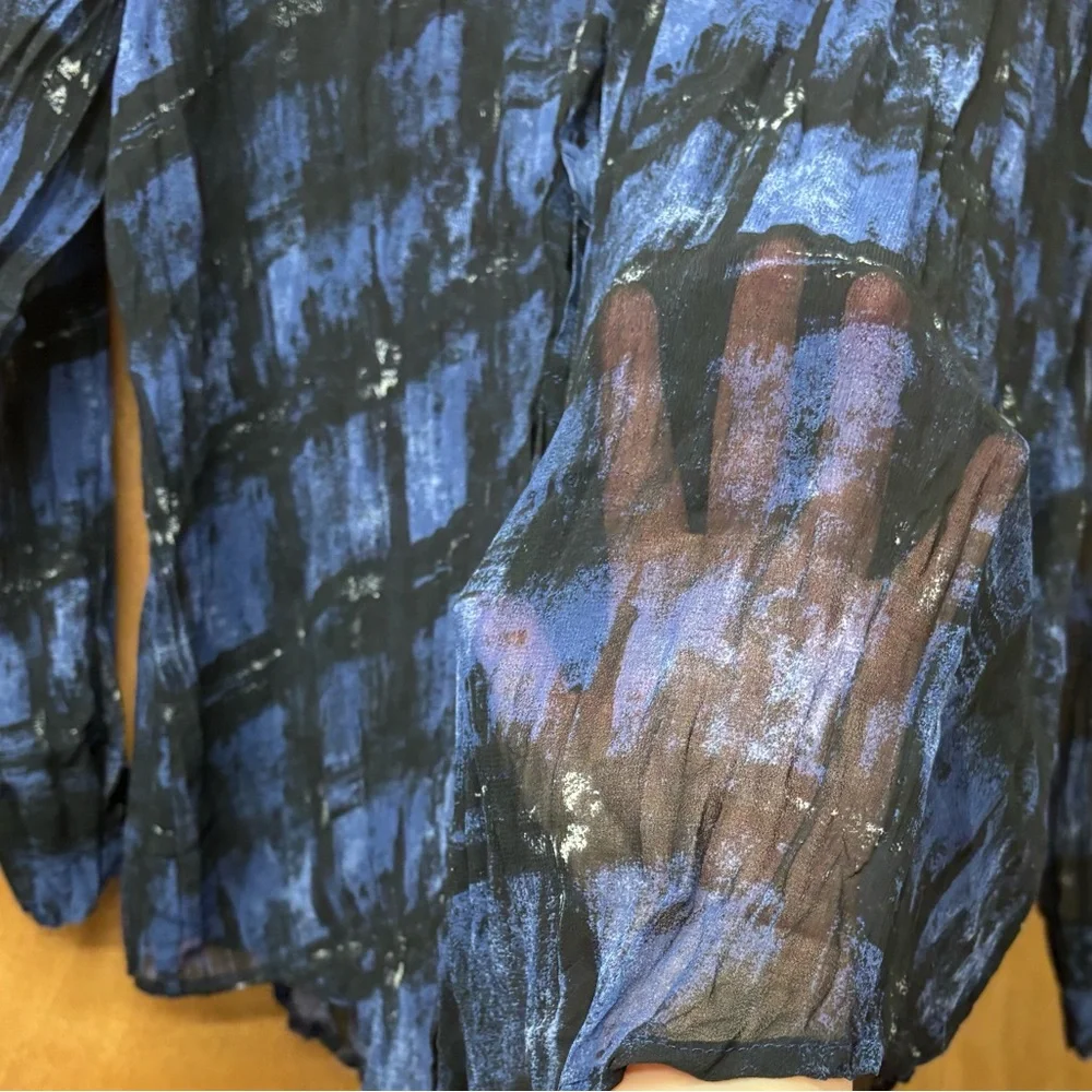 Rock & Republic sheer, blue and black button down, large - Picture 3 of 8